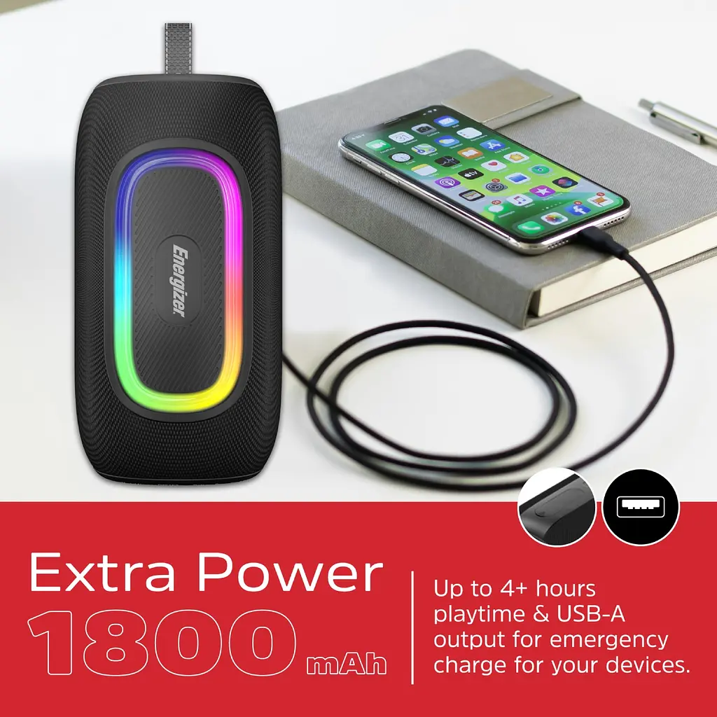 Акустична система 1.0 Energizer 16Вт Bluetooth 5.2/MicroSD/USB/AUX/FM,IPX65, чорна - фото 7