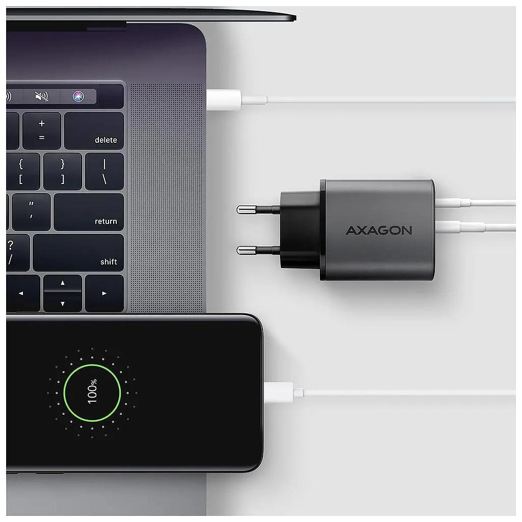 Зарядний пристрій AXAGON 1xUSB-C PD67W + 1xUSB QC4+ PPS display gray (ACU-PQ67D) - фото 2