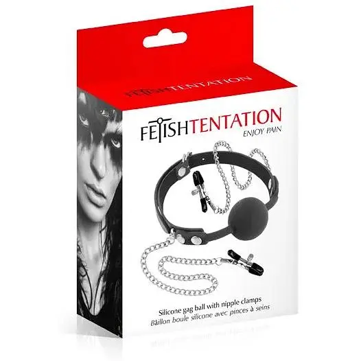 Кляп з силіконовою кулькою і затискачами для сосків Fetish Tentation Gag Ball With Nipple Clamps - фото 2