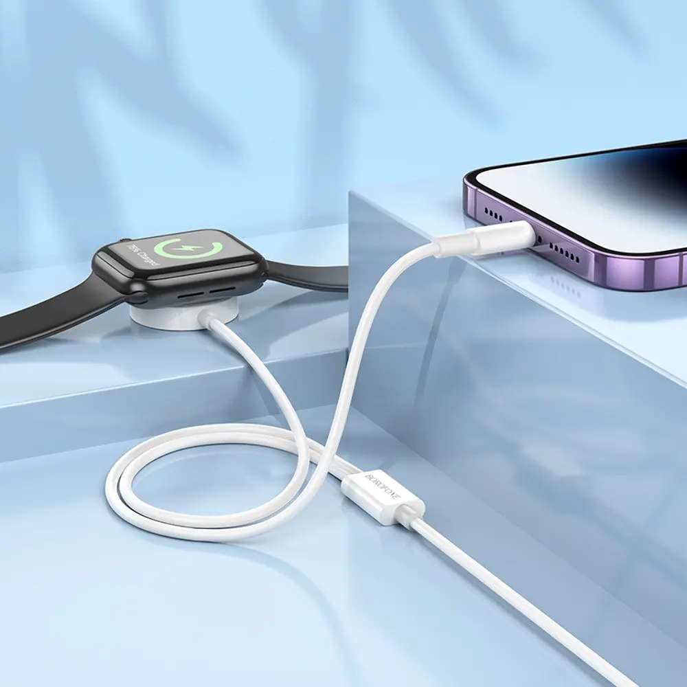 Кабель Borofone BQ22 2в1 USB to Lightning/iWatch Qi 1.2m белый - фото 4