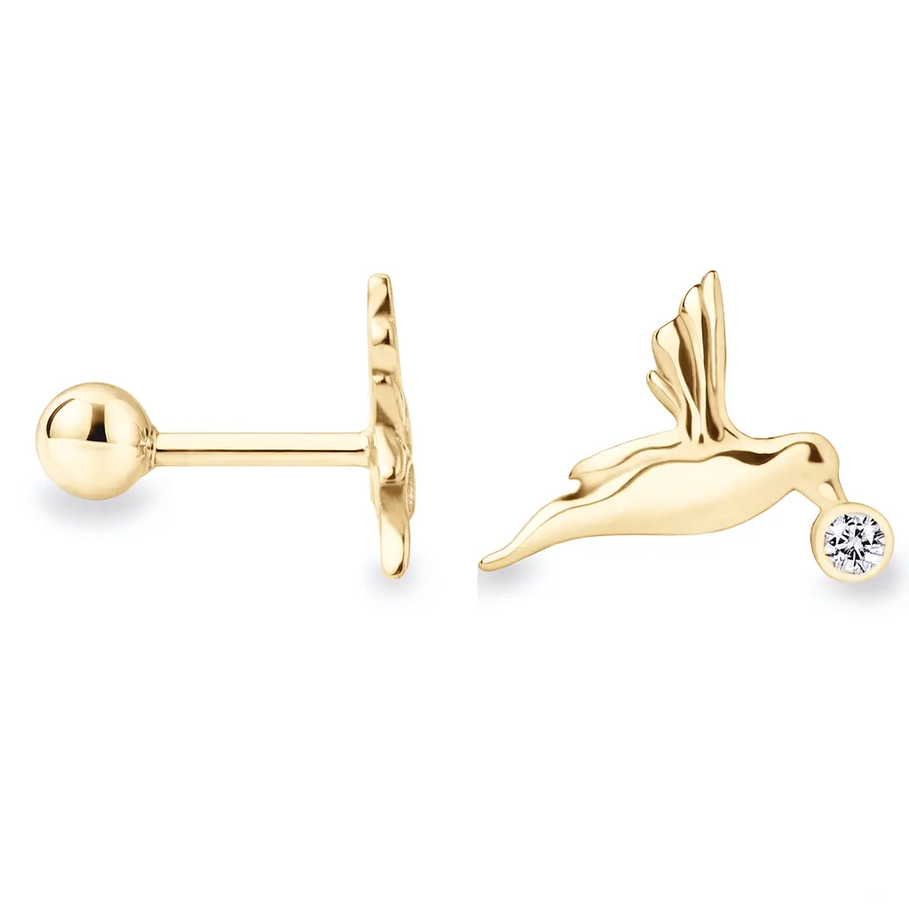Сережка для хеліксу з жовтого золота Пташка (з40109)