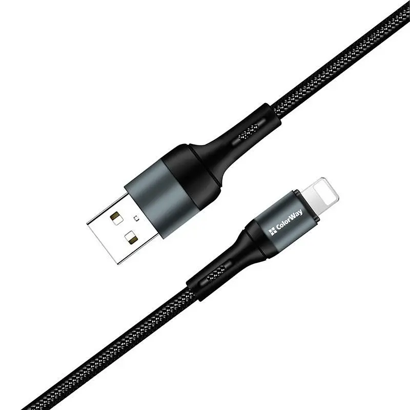 Кабель ColorWay USB - Lightning (M/M), nylon, 2.4 А, 1 м, Black (CW-CBUL045-BK) - фото 9