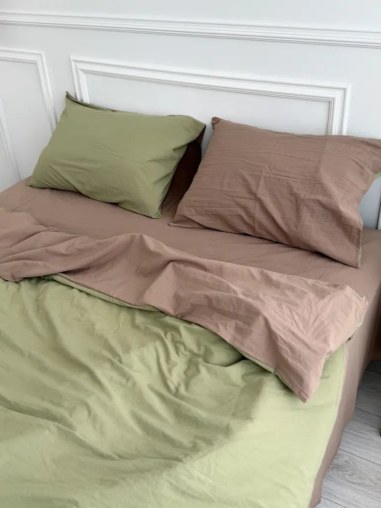 Постільна білизна полуторна Dushka Home Варена бавовна преміум 21672 160х215 см кориця з фісташковим - фото 3