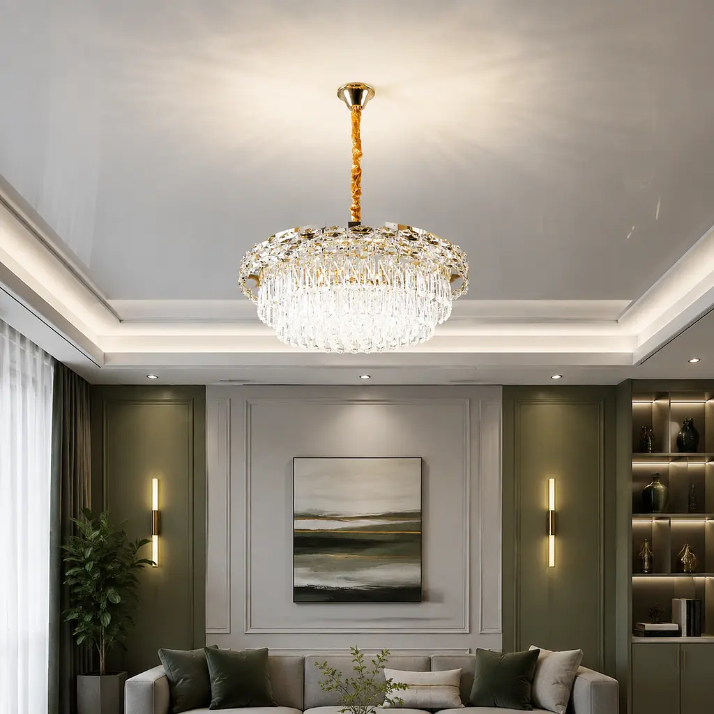 Велика золота кришталева світлодіодна люстра Splendid Ray LA7013/600/8+LED (SGD), 60 см на 8 ламп з дистанційним керуванням