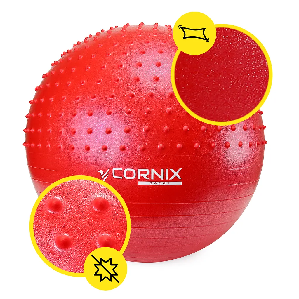 М'яч для фітнесу (фітбол) Cornix 55 см напівмасажний Anti-Burst Red XR-0462 - фото 2