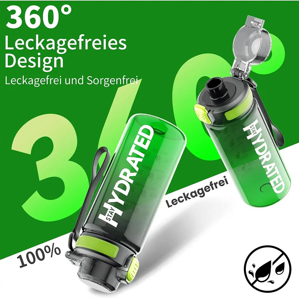 Пляшка для води Hydrated Water Bottle 1000 мл Tritan Green Black - фото 4