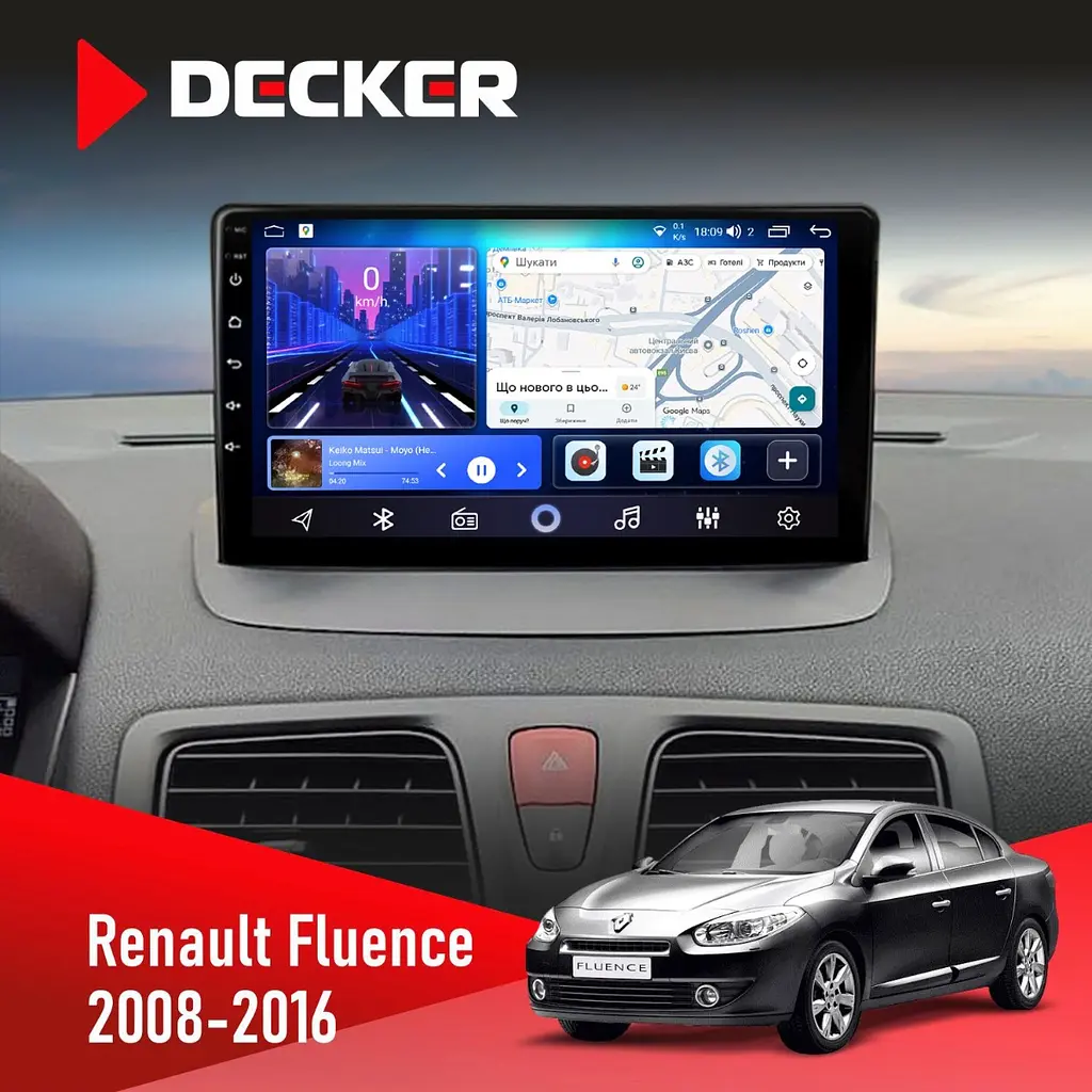 Штатна магнітола Renault Fluence 2009-2017 Decker D9-006 4x64, 4G Decker (НФ-00003809)