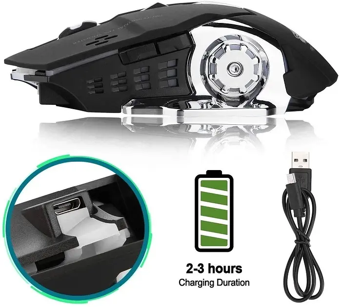Беспроводная игровая мышка T2 RGB подсветка USB Charge+Bluetooth бесшумная со встроенным аккумулятором Black  - фото 4