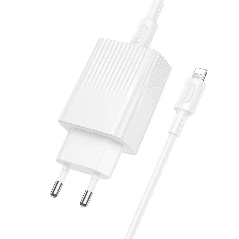 Мережевий зарядний пристрійз кабелем BOROFONE BAS75A Source single port PD30W charger set (C to iP) (EU) Білий - фото 3
