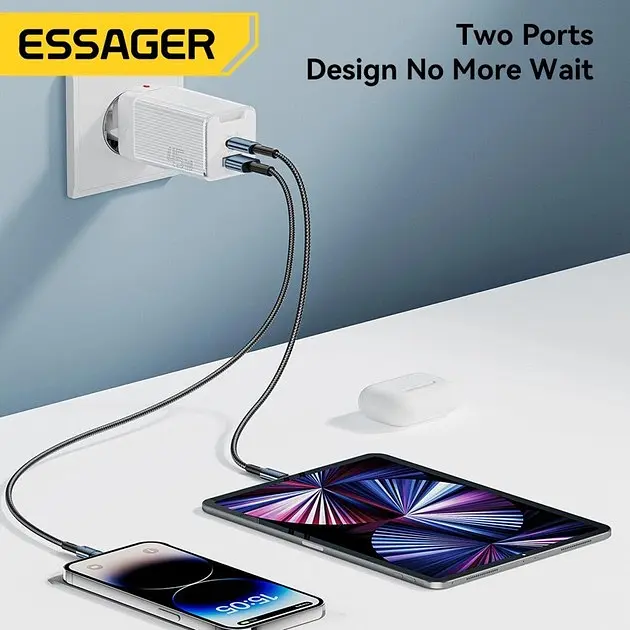Зарядний пристрій Essager Zhiqi 45W GaN Travel Charger A+C євровилка біле - фото 3