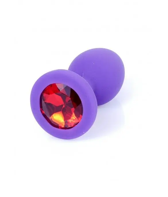 Анальна пробка із кристалом B-Series Jewellery Purple Silikon Plug Small Red Diamond, 7х2.7 см, фіолетовий з червоним - фото 2