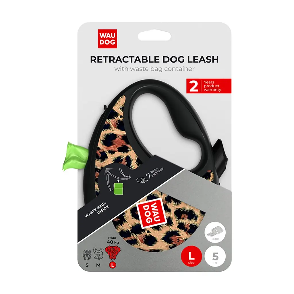Повідець для собак WAUDOG R-leash з контейнером для пакетів "Леопард", світловідбивна стрічка, S (255-4066) - фото 6