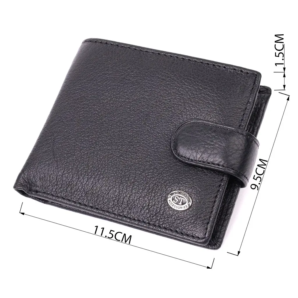 Чоловічий гаманець середнього розміру з натуральної шкіри ST Leather 22484 чорний - фото 7