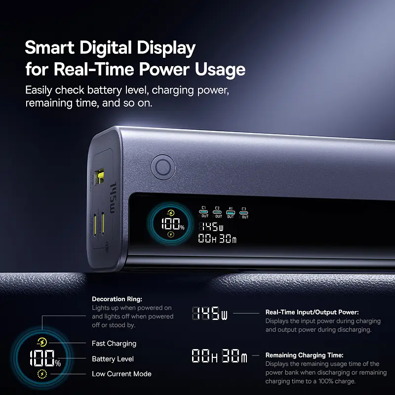 Зовнішній акумулятор Baseus EnerGeek GR11 Power Bank with Retractable Cable 20000mAh 145W Space Grey (E0027B01) - фото 9