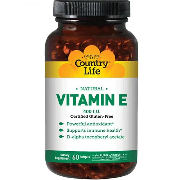 Вітаміни та мінерали Country Life Vitamin E 400 IU Natural, 60 капсул
