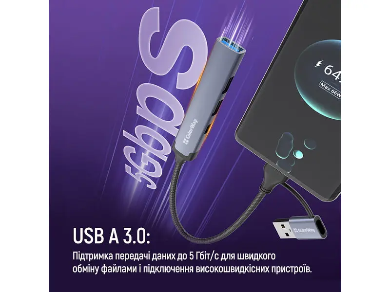 Мультипортовий адаптер ColorWay USB-A/USB-C 4-in-1 USB2.0х2/USB3.0/USB-C2.0 (CW-HUB06) - фото 8