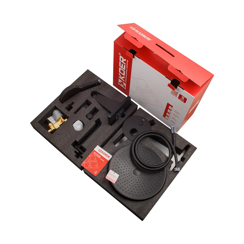 Душевая система скрытого монтажа Koer KB-66029-05 3 функции Black KR5492, Черный матовый - фото 4