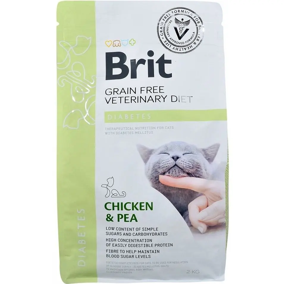 Сухой корм Brit GF Veterinary Diets Cat Diabets для кошек с курицей и горохом 2 кг - фото 2