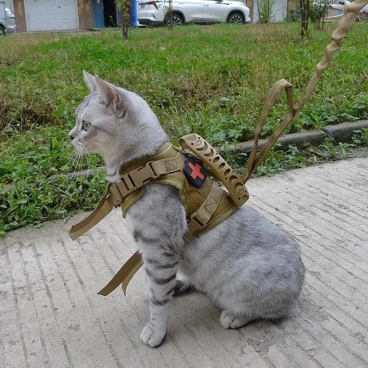 Шлейка для котів Harness, тактичний жилет з ручкою (35-48 см), Коричневий - фото 4