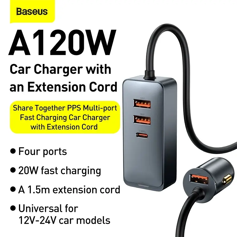 Авто зарядне - адаптер 4 порти 120W Baseus Share Together PPS multi-port Fast car charger CCBT-A0G - фото 3