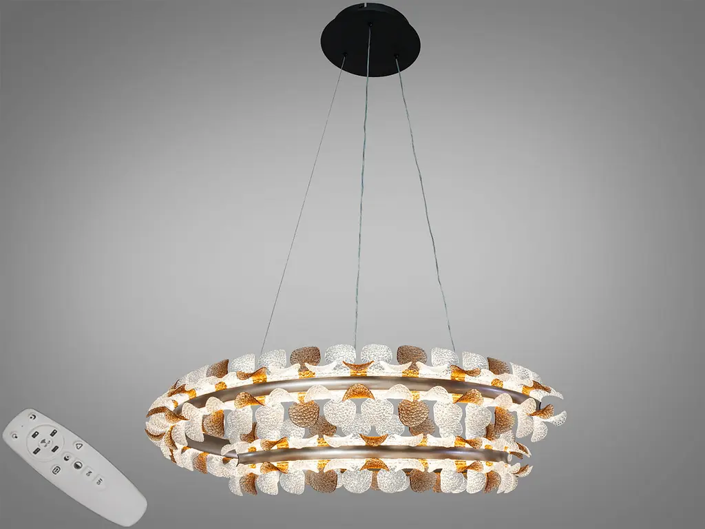 Дизайнерська підвісна LED люстра Diasha MD2511/800CG з подвійним кільцем і декоративною підсвіткою 80 см - фото 2