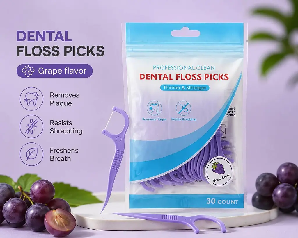 Зубна нитка на тримачі Dental Floss Picks для очищення міжзубних проміжків зі смаком винограду, 30 шт - фото 2