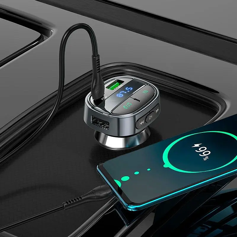 Адаптер автомобильный HOCO car BT FM transmitter E70 3 порта - 2 USB + 1Type-C 30 W - фото 6