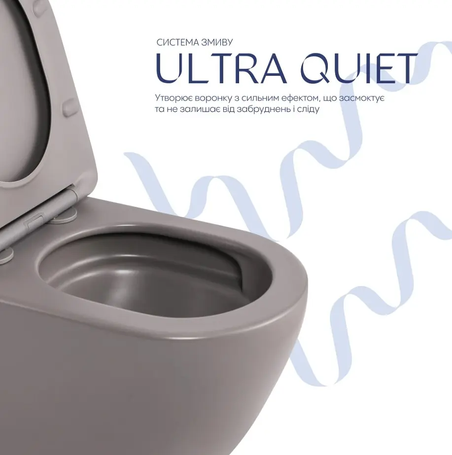 Унітаз підвісний Qtap Robin Ultra Quiet, Stone grey, з сидінням Slim Duroplast / Soft-close / Quick Release QTROB26SG48996 - фото 4