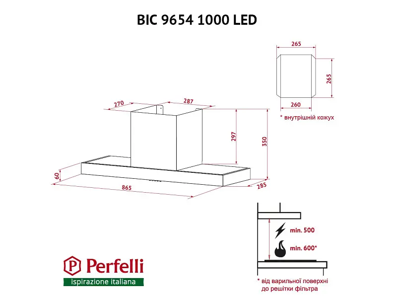 Витяжка Perfelli BIC 9654 I 1000 LED - фото 10