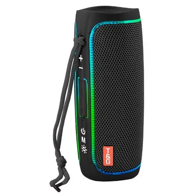 Портативна акумуляторна Bluetooth-колонка потужністю 10 Вт з підтримкою BT/USB/TF/FM, ремінцем та світловою анімацією, 16 см, TG 288, чорна - фото 3