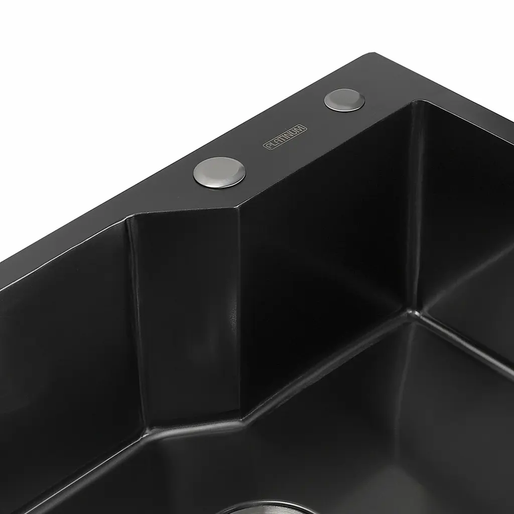 Кухонна мийка Platinum Handmade PVD 650x430x220 чорна (товщина 3,0/1,5 корзина та дозатор в комплекті), Чорний - фото 3