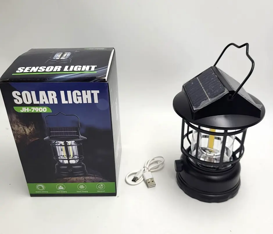 Акумуляторна кемпінгова LED підвісна лампа світлодіодна з сонячною панеллю освітлення на 360 градусів ліхтар світильник з гачком 24х11см UKC JH-7900 - фото 5