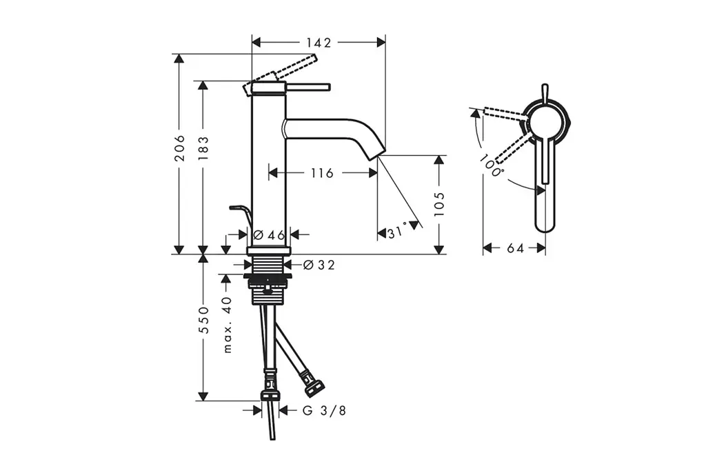Змішувач для умивальника Hansgrohe Tecturis S CoolStart EcoSmart+ з тягою Pop-up matt black 73314670 - фото 4