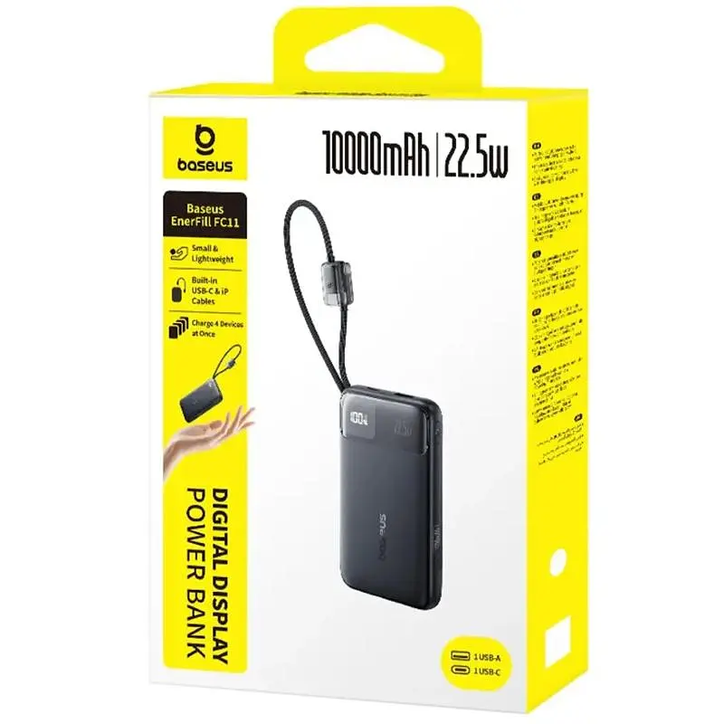 Портативне ЗП Power Bank EnerFill FC11 PD22.5W з кабелем 10000 mAh (E0027R) Cosmic Black Baseus teh0029442 - фото 3