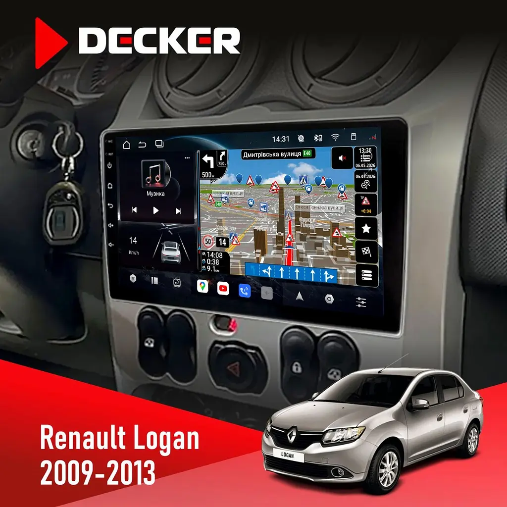 Штатна магнітола Renault Logan 2009-2013 Decker D9-011 4x64, DSP, 4G, 360 Decker (НФ-00006289)