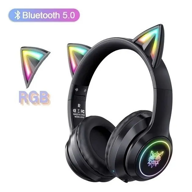 Беспроводные игровые наушники с кошачьими ушками Onikuma B90 с RGB подсветкой Наушники для стриминга Черный - фото 4
