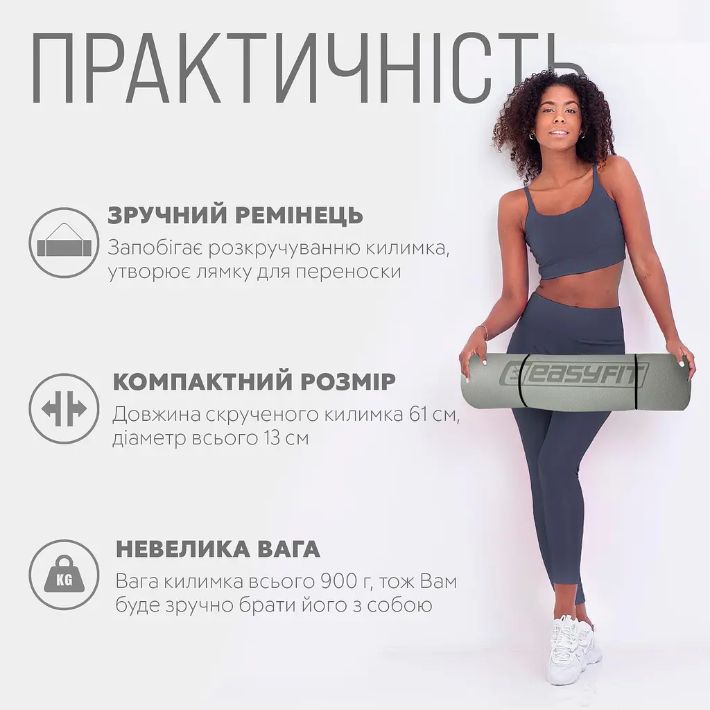 Килимок для йоги та фітнесу EasyFit TPE+TC 6мм двошаровий сірий-чорний - фото 2