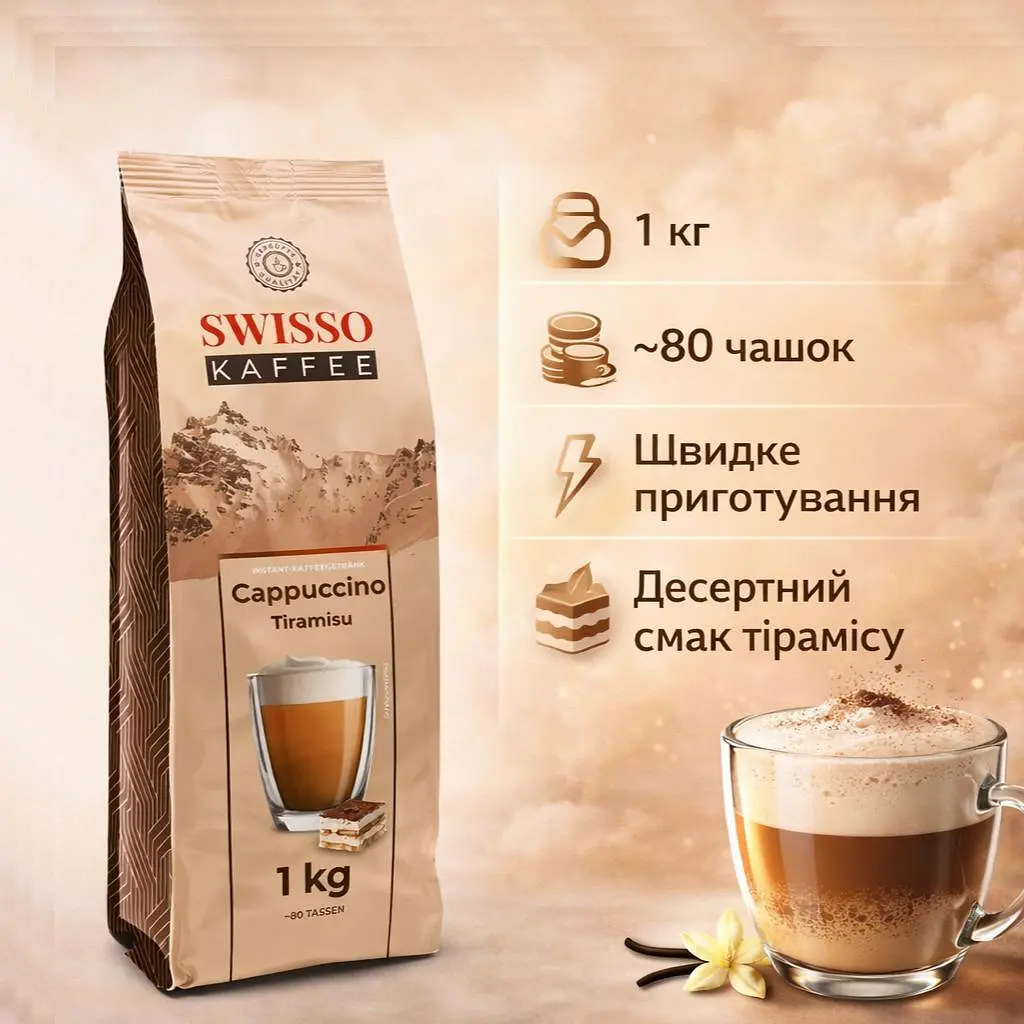 Капучино Swisso Kaffee Cappuccino Tiramisu зі смаком тірамісу 1 кг - фото 3