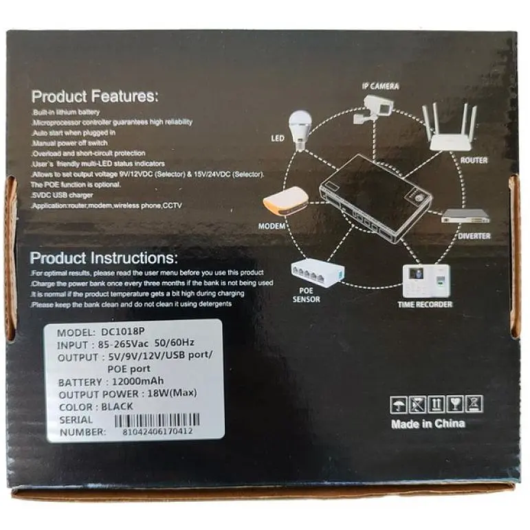 ИБП UPS для роутера DC1018P 12000 mAh 12V/ 9V/ 5V для устройств постоянного тока (модем, терминал, ONU, GPON, камера) black - фото 7