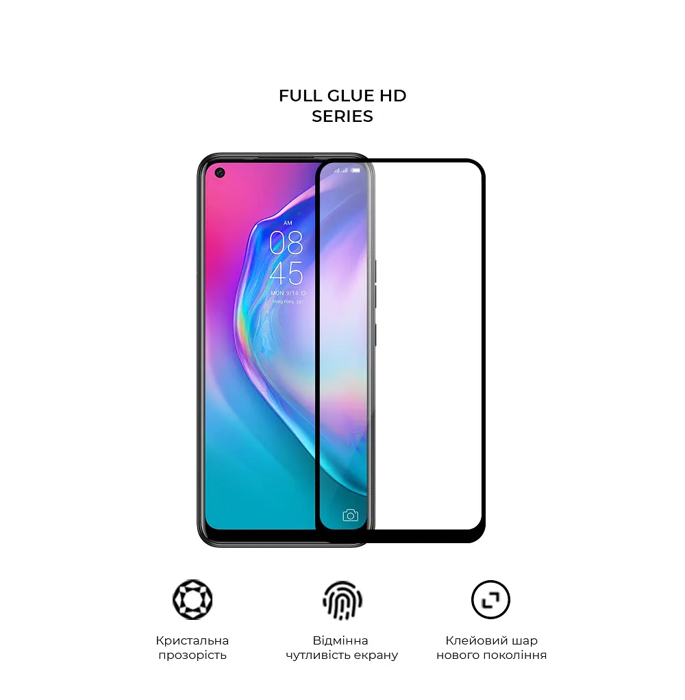 Захисне скло для TECNO Camon 16/16 SE, Full Glue HD, 2.5D, повністю прозоре, на весь екран, глянцеве, загартоване 9H, повне проклеювання по всій поверхні, з чорною рамкою, протиударне, кришталево чітке зображення, ArmorStandart (ARM65097) - фото 2