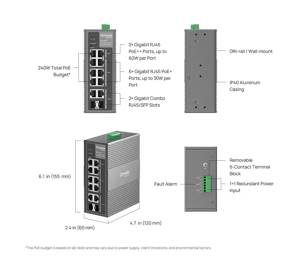 Промисловий комутатор IES210GPP 8xGE (PoE), 120W, 2xGE/SFP, WebSmart TP-Link teh0018290 - фото 10
