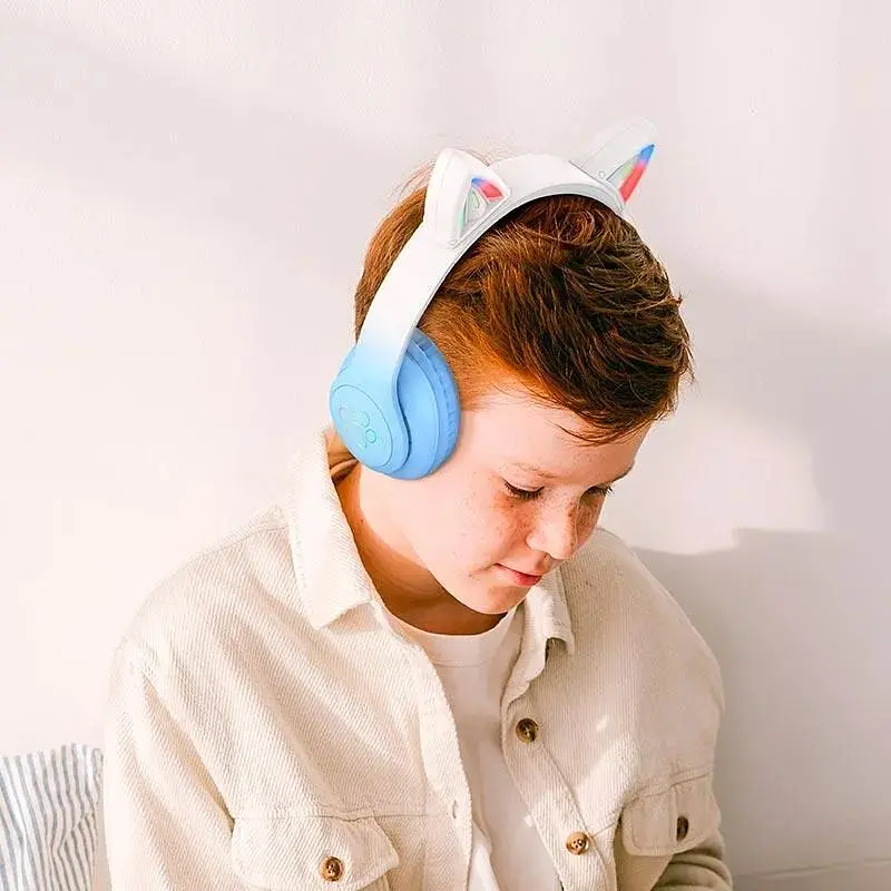 Наушники беспроводные с ушками Hoco Cat ears BT headphones W42 бело розовые - фото 6