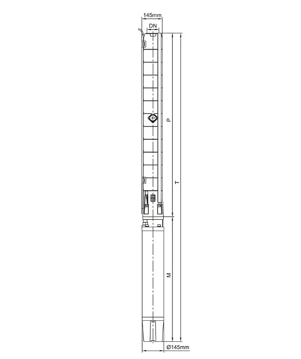 Насос відцентровий свердловинний DONGYIN 6SP60-8 380В 15кВт H 112(63)м Q 1300(1000)л/хв Ø145мм +пульт (з 3х частин) (7777653) - фото 6