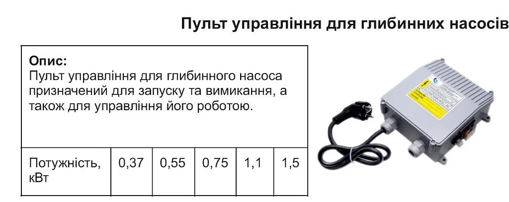 Пульт управління для глибинних насосів Gidroteh 1,1 кВт 30412 - фото 2