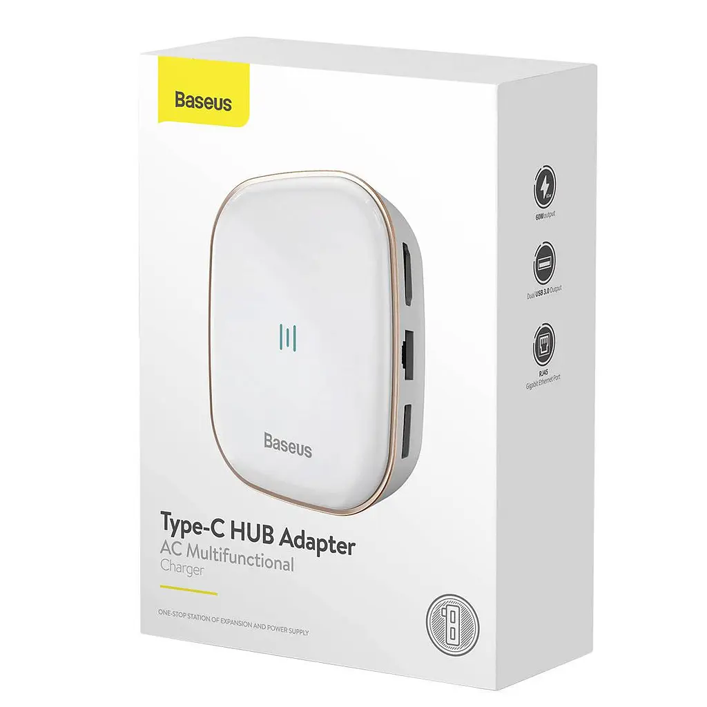 Мультипортовий адаптер USB Хаб Baseus Multi-Functional Charger Type-C CAHUB-AU02 White - фото 4