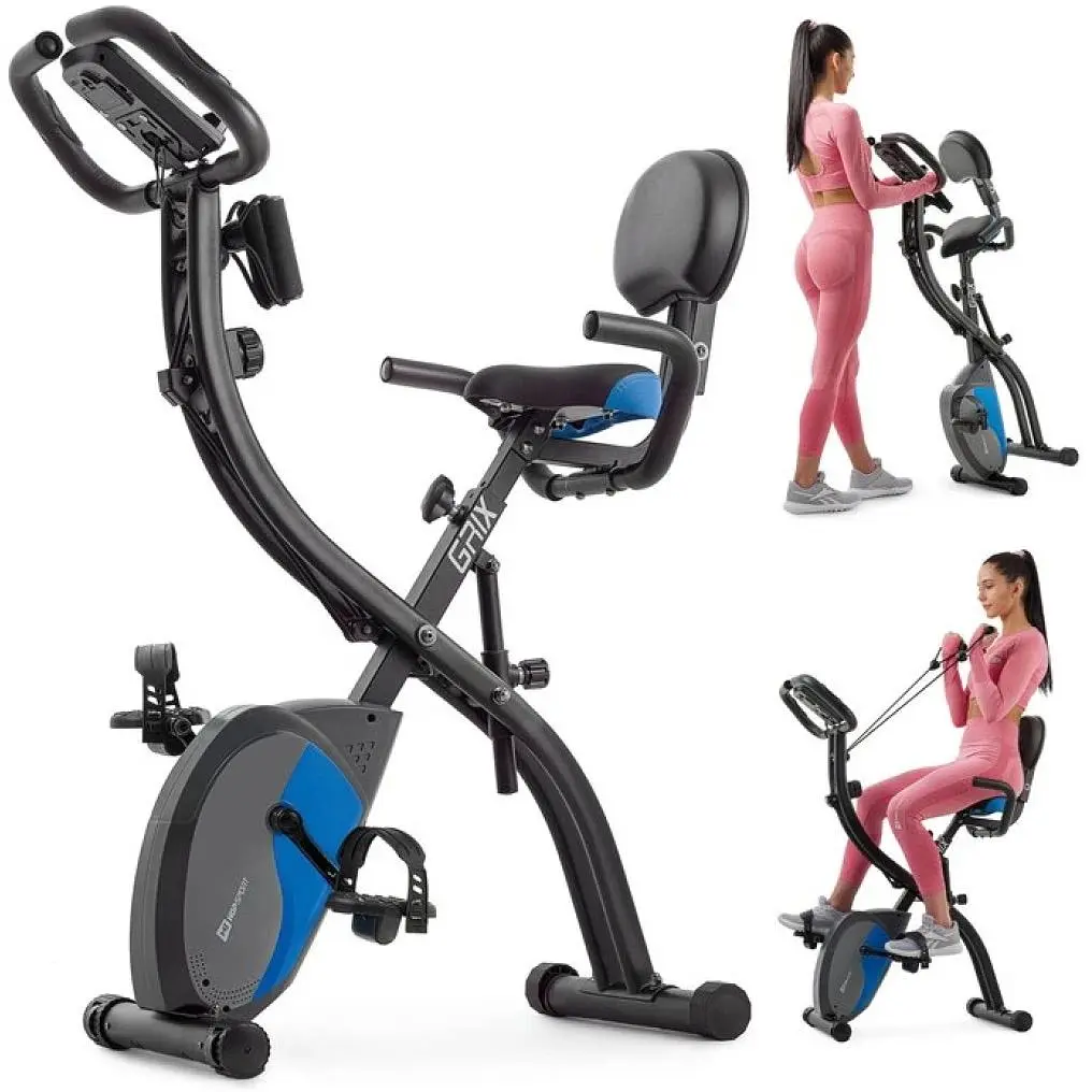 Велотренажер Hop-Sport HS-3010X Grix X-Bike магнітний з еспандерами чорно-синій - фото 7