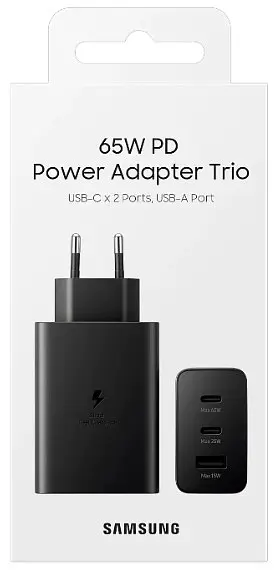 Мережевий зарядний пристрій Samsung 65W Power Adapter Trio (w/o cable) EP-T6530NBEGEU Black (6972206) - фото 4