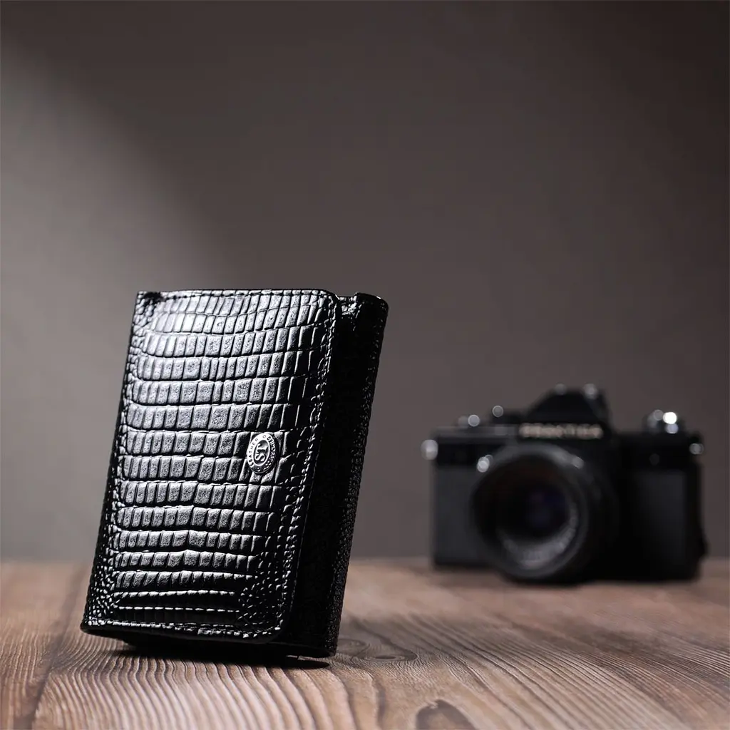 Жіночий стильний гаманець із фактурної натуральної шкіри ST Leather 22732 чорний - фото 9