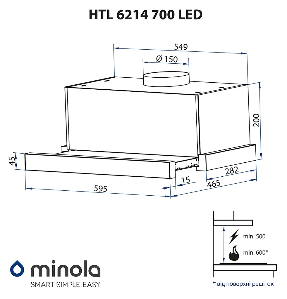 Витяжка телескопічна MINOLA HTL 6214 BL 700 LED - фото 16