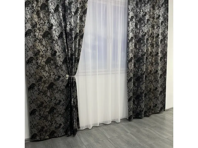 Жакардові мармурові штори сіро-кавового кольору 2шт. 150х270 з білим шифоновим тюлем 400х270, на та ALBO pbe0052756 - фото 2